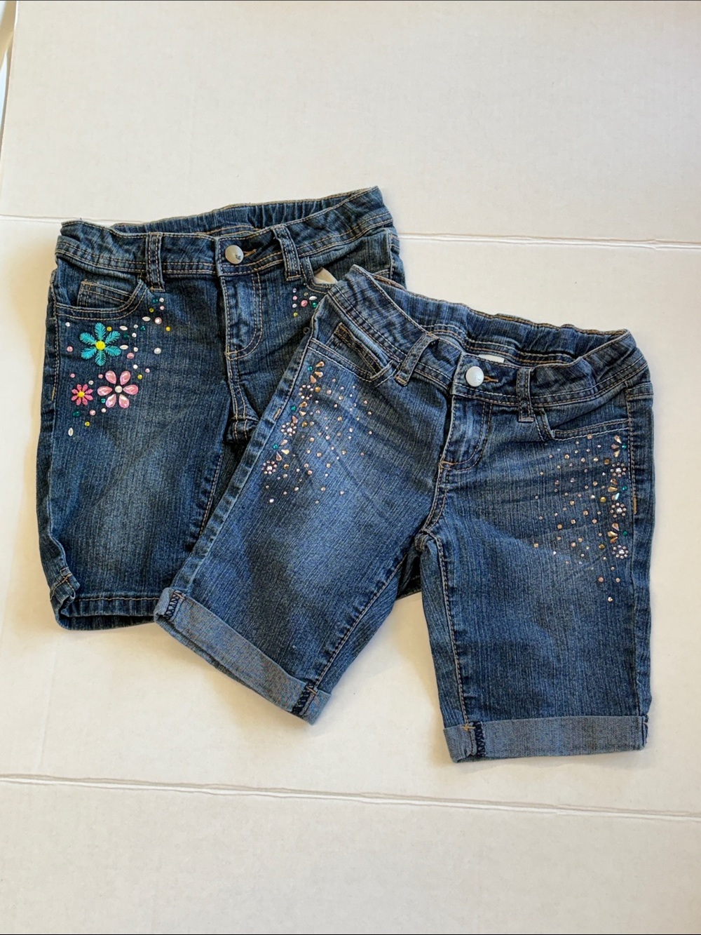 Total Girls' Dark Blue Denim Embellished Shorts Adjustable waist size 8reg